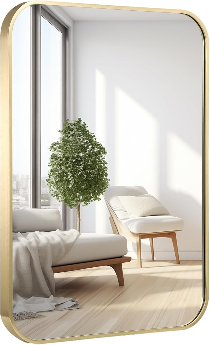 16x20 Inch Bathroom Mirror for Wall, Aluminum Alloy Framed Brushed Wall Mirror by Titameg
