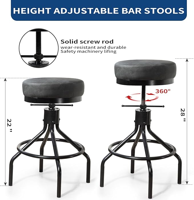 Swivel Bar Stools Adjustable Industrial Barstools Metal Modern PU Leather - Image 5
