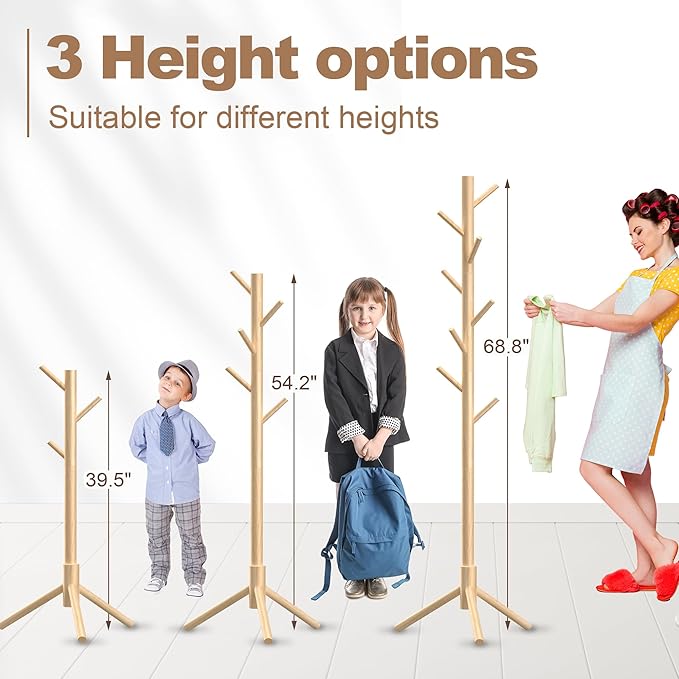 Wooden Coat Rack Stand, Freestanding Coat Rack - Image 4