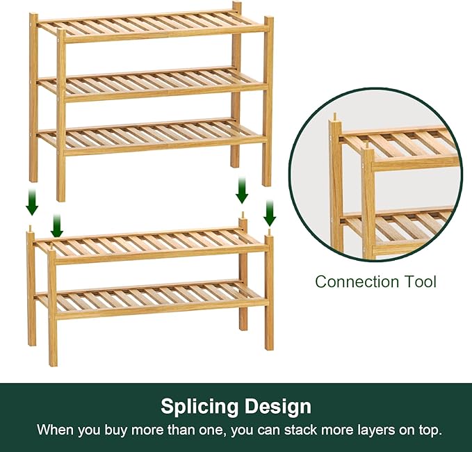 Bamboo Shoe Rack 2-Tier Organizer-Stackable Storage Shelf - Image 6