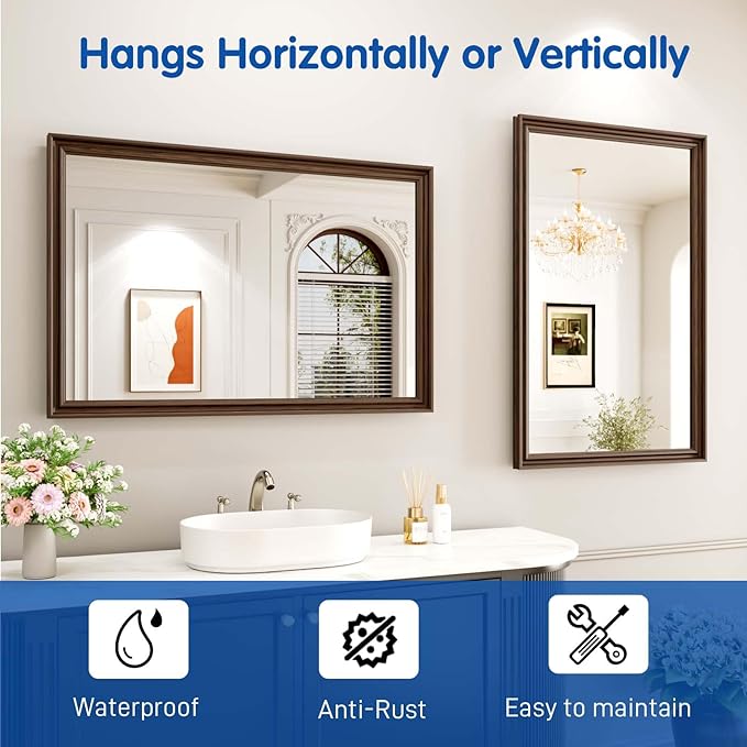 WEER Retro Copper Bathroom Mirror, 24x36 Inch Bronze Oil Rubbed Framed Mirror - Image 6