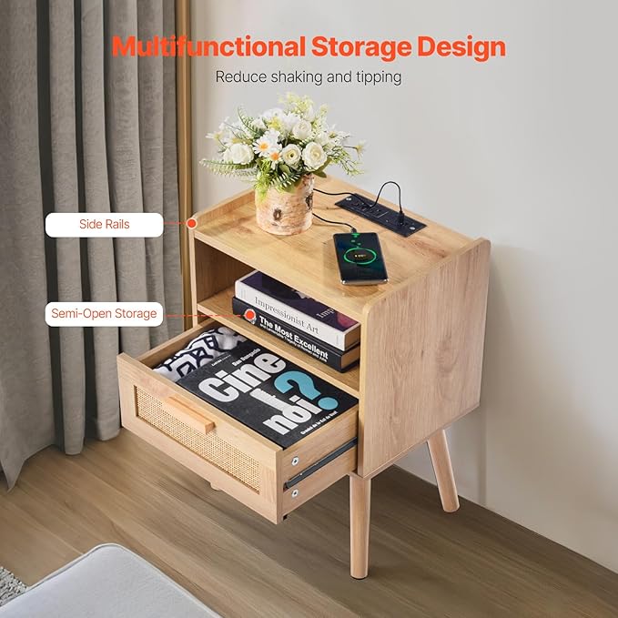 VEVOR Rattan Nightstand, Boho Bedside Table - Image 5