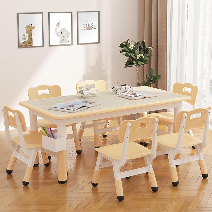 GarveeHome Kids Table and 6 Chairs Set, Height Adjustable Toddler Table and - Image 2