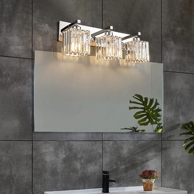 Modern Bathroom Vanity Light 3-Lights Chrome Crystal Bathroom Wall Light Vanity - Image 3