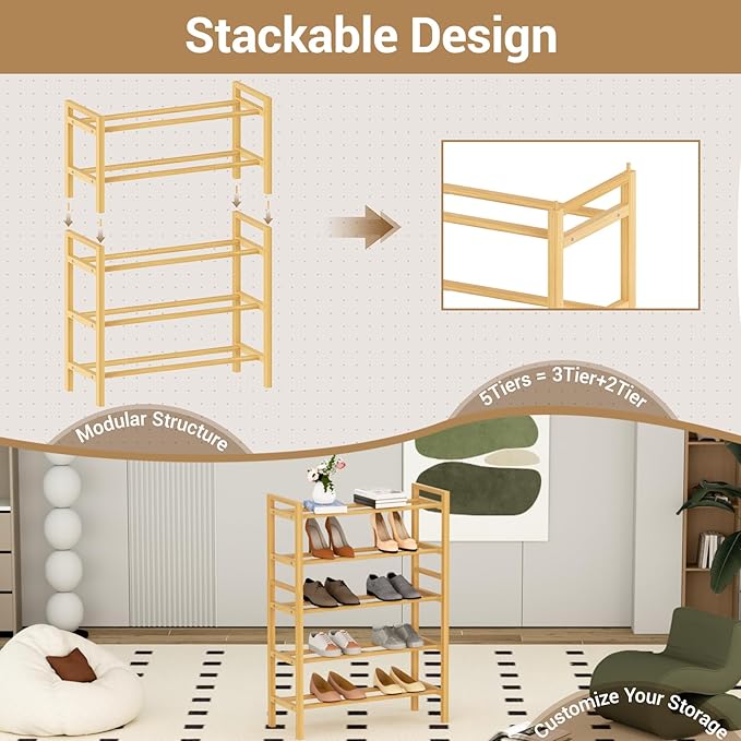 Haddockway Bamboo Shoe Rack for Closet, Free Standing Shoe Organizer - Image 6
