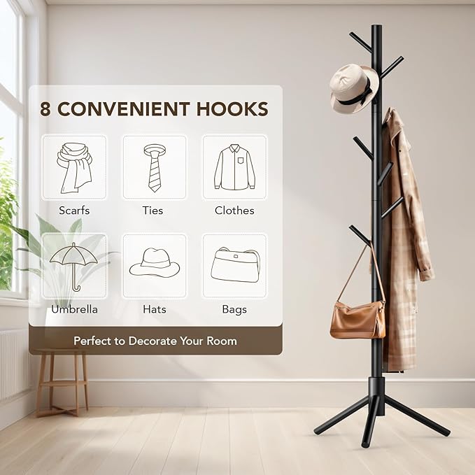 Wooden Tree Coat Rack Stand, Sturdy Freestanding Coat Rack - Image 6