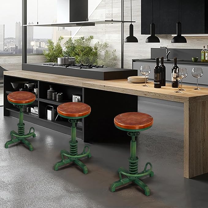 Topower Industrial Retro Vintage Farm Wooden Seat Tractor Stool Kitchen Swivel - Image 8