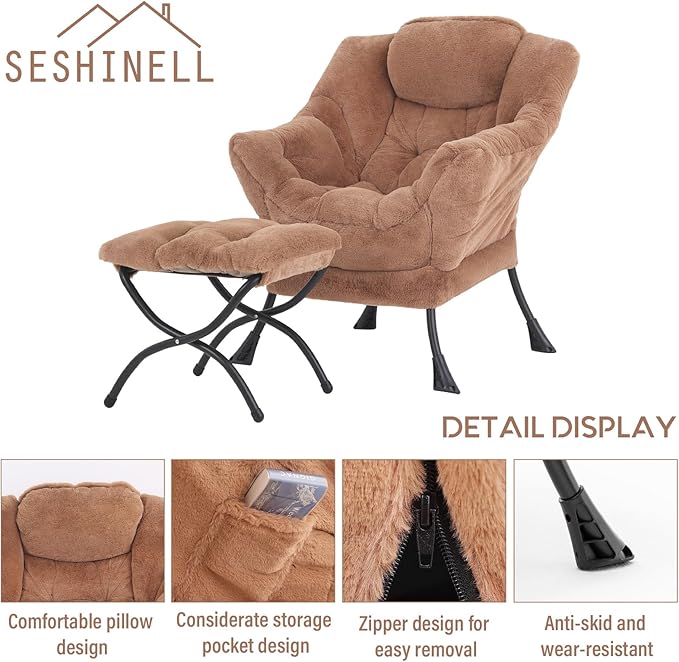 Lazy Chair with Ottoman, Modern Accent Chair Lounge Leisure Sofa Chair with - Image 5