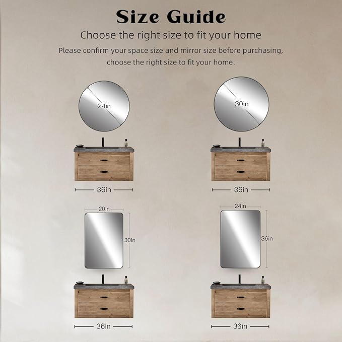 Black Bathroom Mirror, Rectangle 24 x 36 Inch Vanity Wall Mirror, Modern Mirror - Image 6