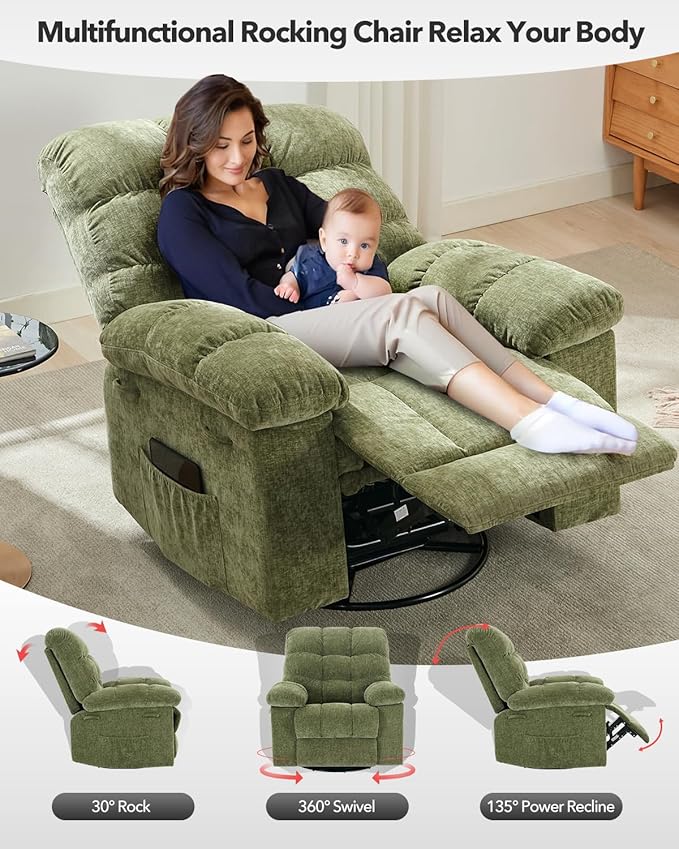 Rocking Recliner Chair, 360° Swivel Rocker Chair - Image 4