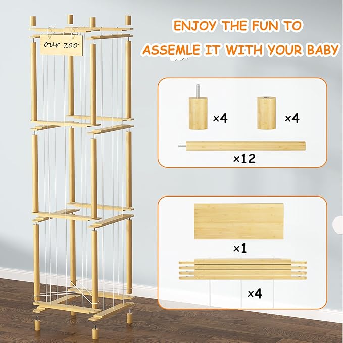 Bamboo Stuffed Animal Storage Zoo, Large Capacity Plush Toy Cage, Wood Stuffed - Image 8