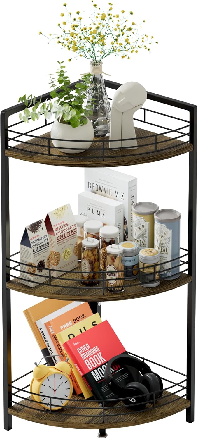 Bathroom Corner Shelf Stand, 3-Tier Small Corner Shelves, Triangular Curved - Image 8