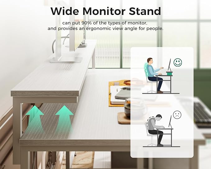 AODK Computer Desk with Drawers and Keyboard Tray, Reversible Study Work Desk - Image 8