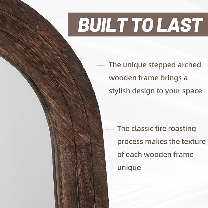 Arched Full Length Mirror with Solid Wood Frame, 71x32 Farmhouse Wall Mounted - Image 4