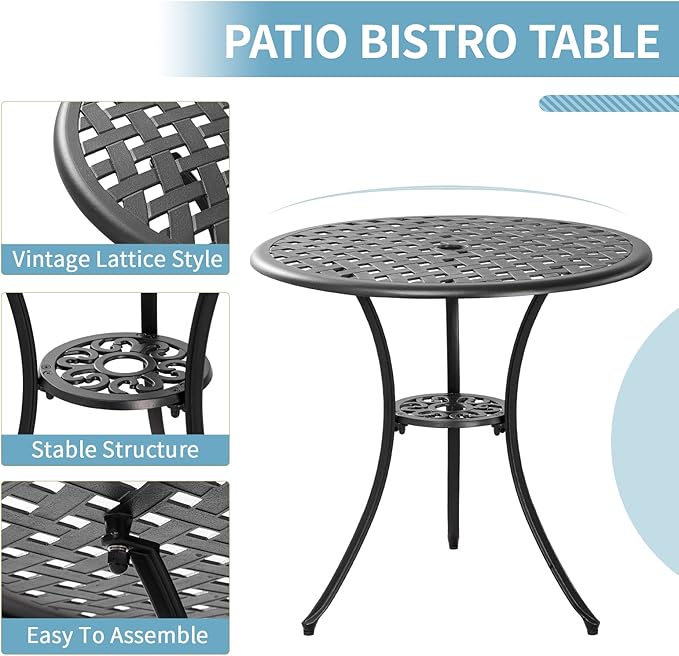 3 Piece Bistro Table Set Anti-Rust Outdoor Bistro Set Cast Alumiunm Patio Table - Image 4