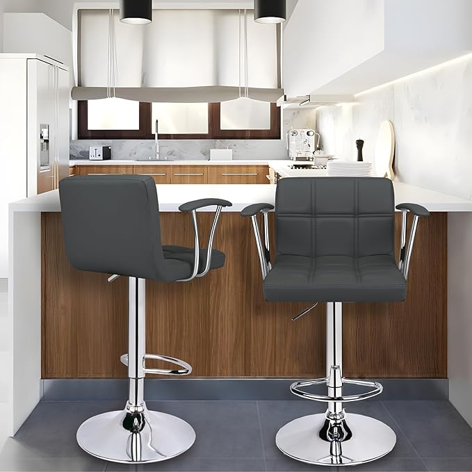Bar Stools Set of 2, Armrest Adjustable Swivel Barstools - Image 2