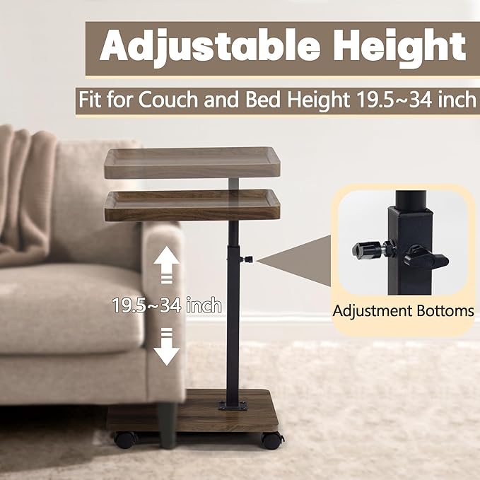 Aoligrace C Table End Table Adjustable Height, 360° Swivel Side Table - Image 3