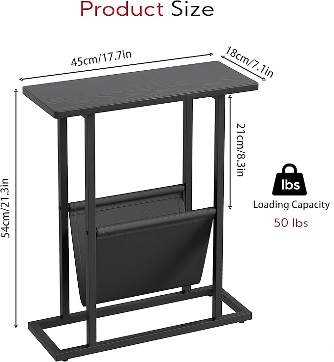 Yusong Small Narrow Side Table for Small Spaces, 17.7" W Slim End Table - Image 3