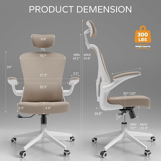 Ergonomic Office Chair with Adjustable Flip-Up Armrests & Lumbar Support - Image 2