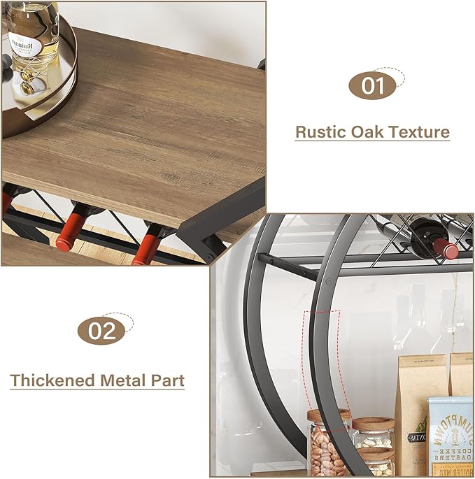 LVB Bar Cart with Wine Rack, 2 Tier Kitchen Cart on Wheels, Modern Wood and - Image 7