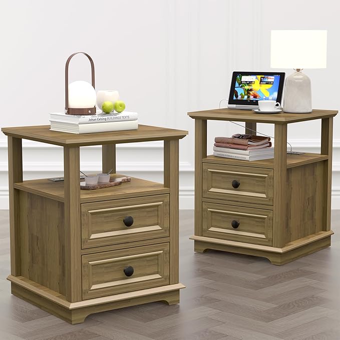 18" Wide End Table with Charging Station Set of 2, Fast Charge End Table Set of by Alwaysreadyforyou