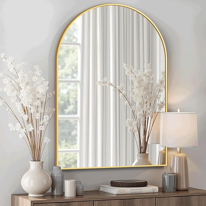 Arched Bathroom Mirror for Wall, Mirror for Vanity, Metal Frame by TRAHOME