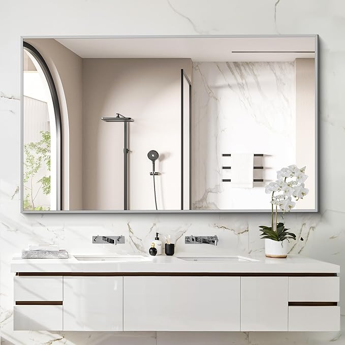 36x60inch Brushed Nickel Bathroom Mirror, Large Rectangular Wall Mirrors - Image 7