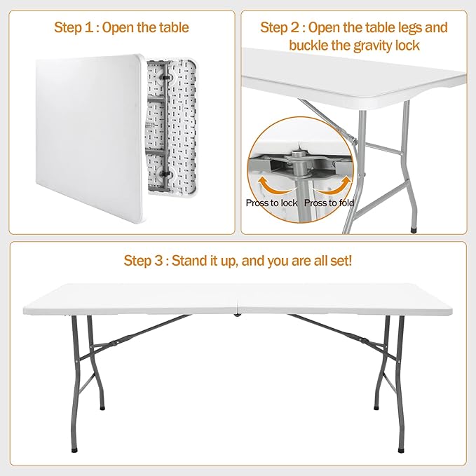 Folding Table 6ft Plastic Folding Table Indoor & Outdoor - Image 5