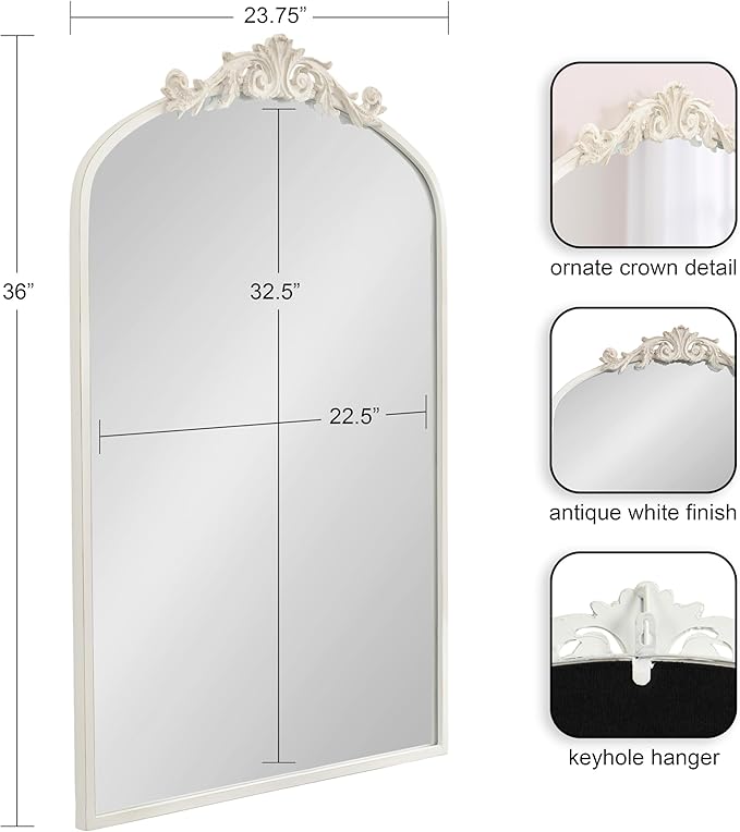 Kate and Laurel Arendahl Traditional Arch Wall Mirror; 24 x 36; Antique White; - Image 2