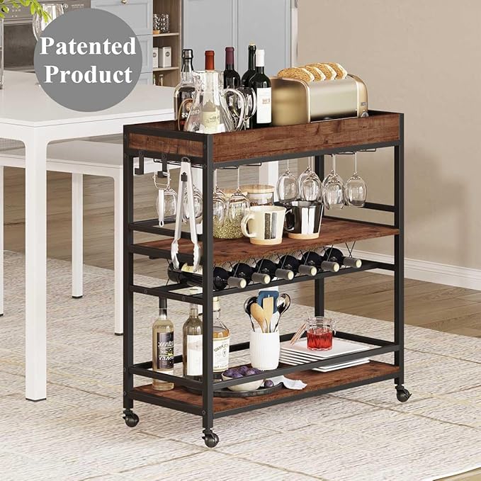 BON AUGURE Bar Cart for The Home, Rolling Home Bar Serving Cart on Wheels - Image 7