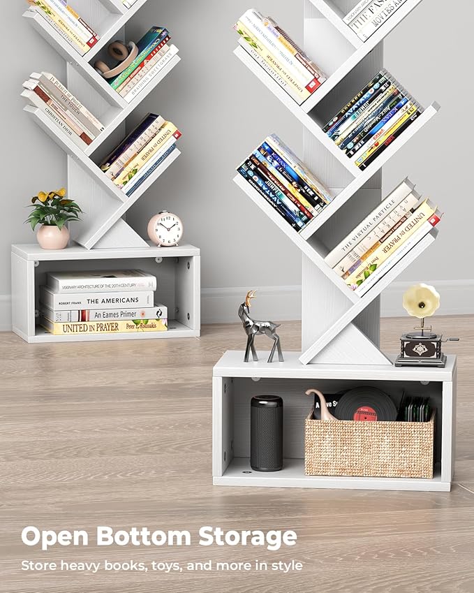 6 Tier Tree Bookshelf with Light, Narrow Bookcase Tower, Tall Floor Standing - Image 5