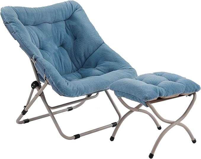 Tiita Folded Chair with Ottoman, Soft Faux Fur Oversized Folding Accent Chair by TiitaHome