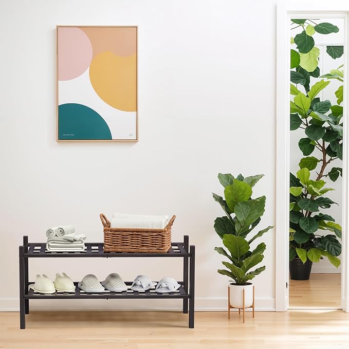 Haddockway 2 Tier Bamboo Shoe Rack Storage Organizer, Small Space 27"x11"x13" - Image 2
