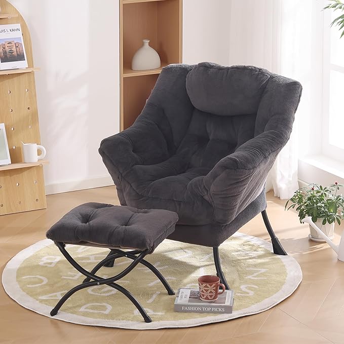 Oversized Chair with Ottoman, Modern Reading Chair, Lounge Accent Chair with - Image 8