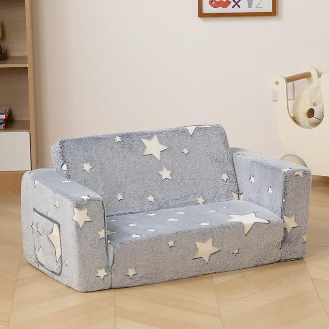 ALIMORDEN Fold Out Toddler Couch, Extra Wide Comfy 2-in-1 Cuddly Sherpa Sofa - Image 8