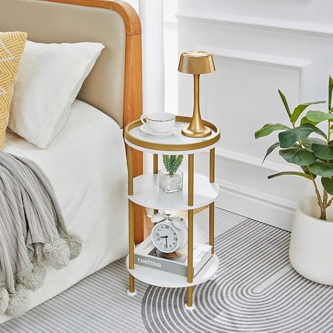 Small Round End Table with Charging Station, 3-Tier Accent Couch Beside Table - Image 7