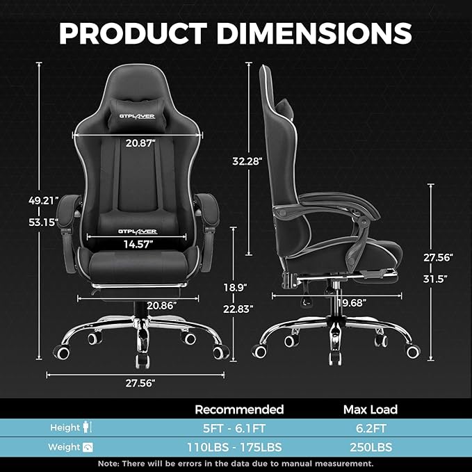 GTPLAYER Gaming Chair with Footrest, Computer Chair with and Lumbar Support - Image 3