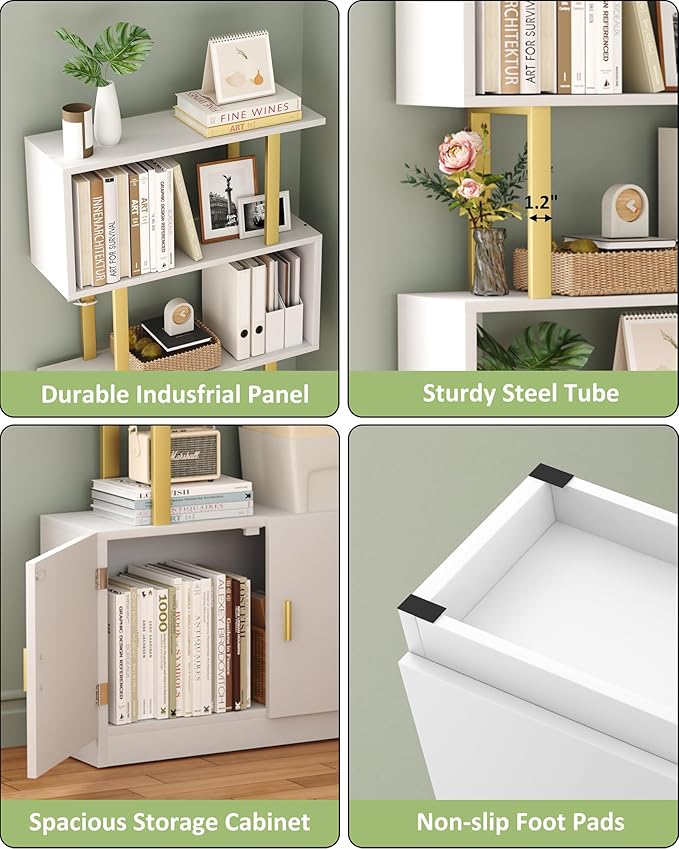 Yusong Geometric Bookcase with Cabinet, S Shaped Bookshelf 5-Tier Book Shelves - Image 7