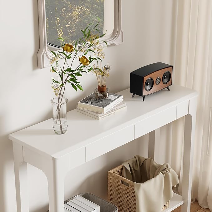 Wood Console Table with Drawers, Mid Century Modern Console Table Walnut - Image 6