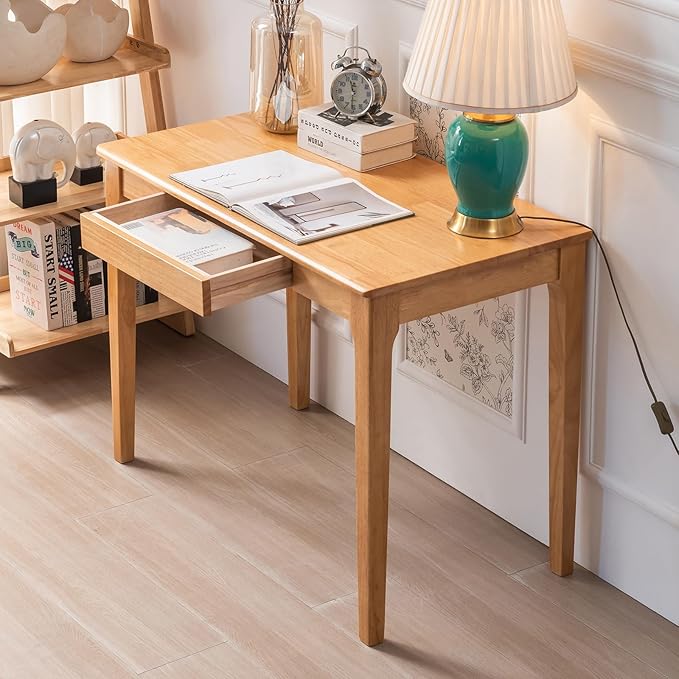 Solid Wood Desk with Drawer, Small Computer Desk by Unknown