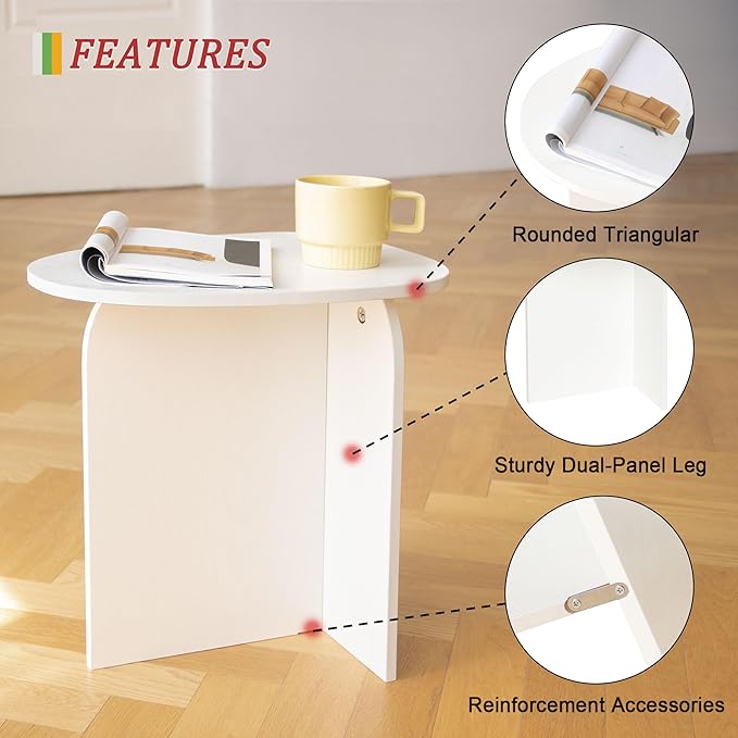AWASEN White Side Table, Small Triangle End Table Living Room, Modern Accent - Image 4