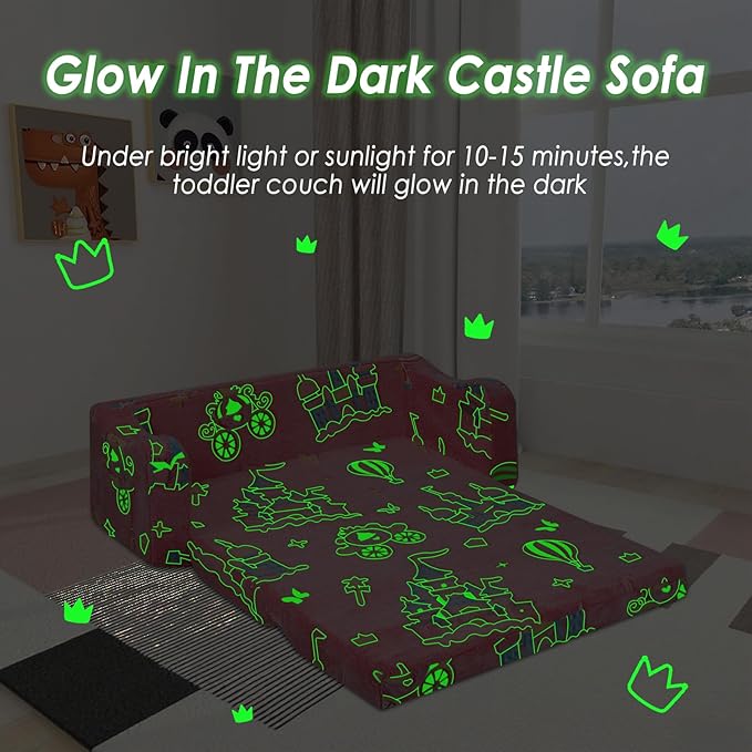 Kids Couch Extra Large, Glow in The Dark 2-in-1 Folding Kids Sofa Bed - Image 5