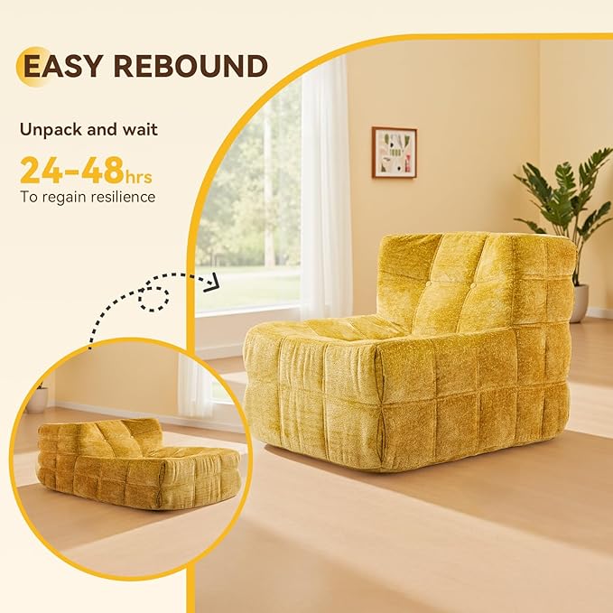 Bean Bag Chair, Soft Chenille Pre-Filled Lazy Chair Floor Sofa Bean Bag Chair - Image 5