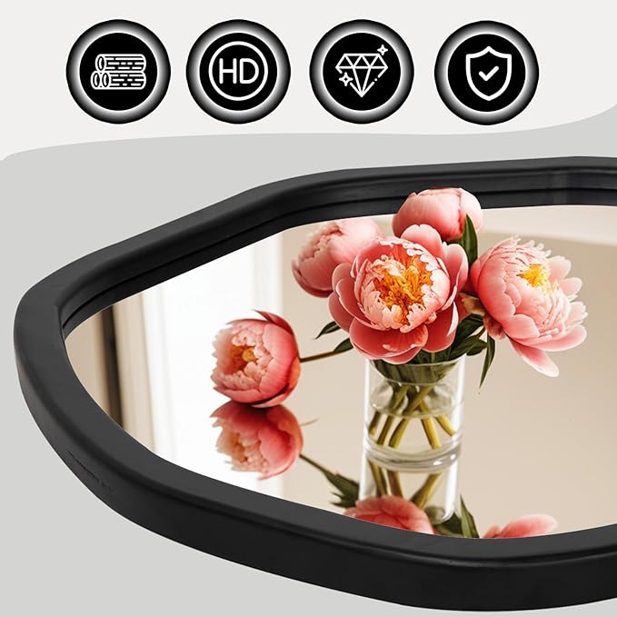 ULIKE Round Wood Mirror, 30 Inch Black Asymmetrical Circle Vanity Mirror - Image 6