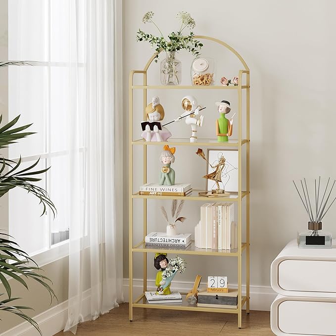 Bookcase Bookshelf, Tempered Glass Bookshelves, Slim Shelving Unit by Hzuaneri