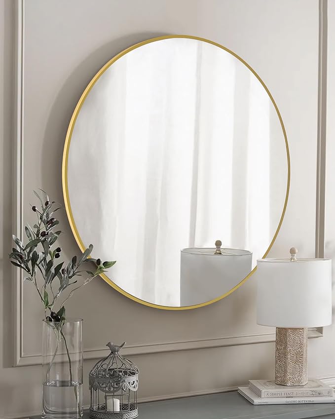 Gold Round Mirror, Bathroom 30 Inch Vanity Wall Mirror, Modern Circle Mirror - Image 2