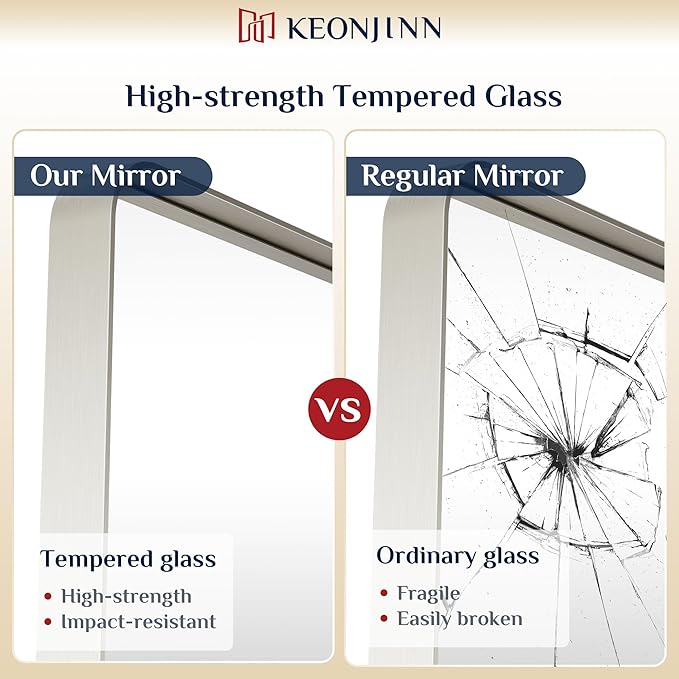 Keonjinn 42 x 20 Inch Brushed Nickel Bathroom Mirrors - Image 4