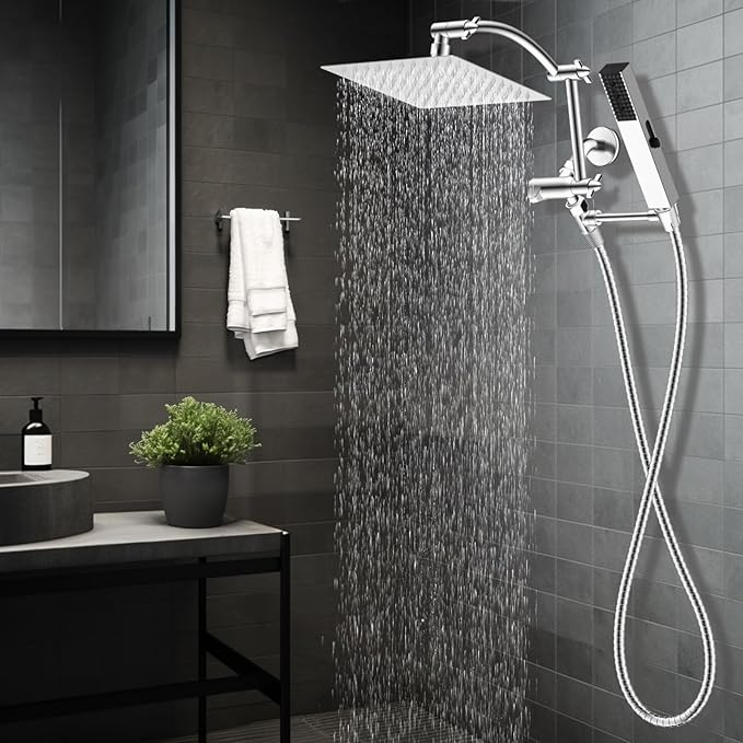 Hibbent All Metal 8'' Rainfall Shower Head, Square Shower Head Combo, High - Image 9