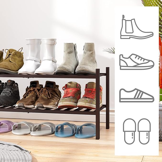 2-Tier Shoe Rack for Entryway, Bamboo Shoe Rack for Closet, Free Standing Shoe - Image 4