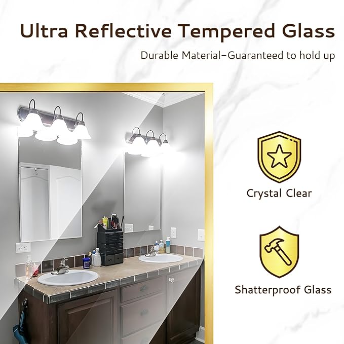Gold Bathroom Mirror 26"x38", Rectangle Vanity Mirror - Image 4